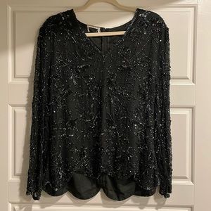 Lawrence Kazar Vintage Formal Beadwork and Sequins Blouse Long Sleeves Size L